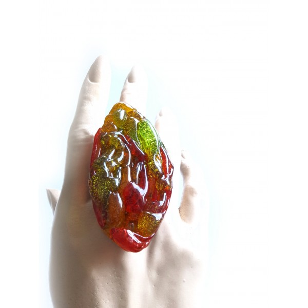 Colorful Oversized Ring, Red Orange Green